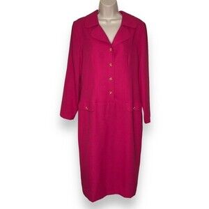 Vintage 1980s Henry Lee Pink Long Sleeve Button Front Top Shift Dress Women 12